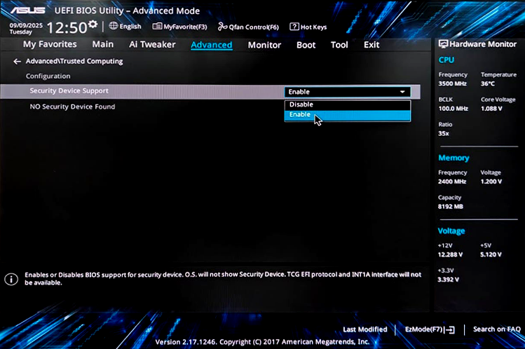 TPM in Asus über UEFI-BIOS aktivieren